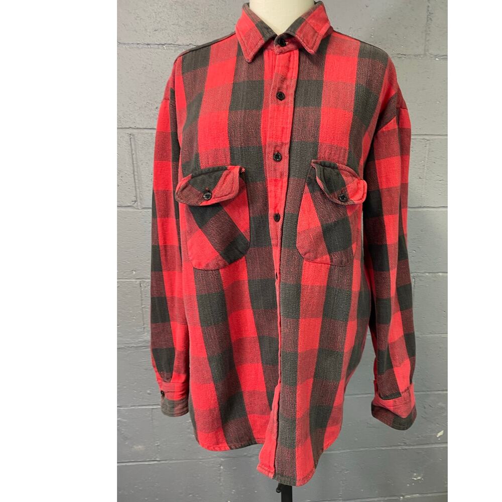 Vintage Dickies Buffalo Plaid Red Black Checkered Cotton Flannel Shirt XL Grunge